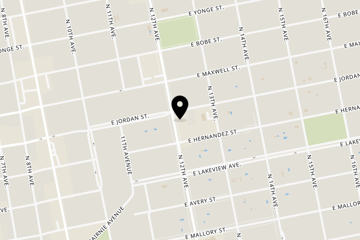 Map showing the location of East Hill Pizza on 2030 N 12th Ave in Pensacola